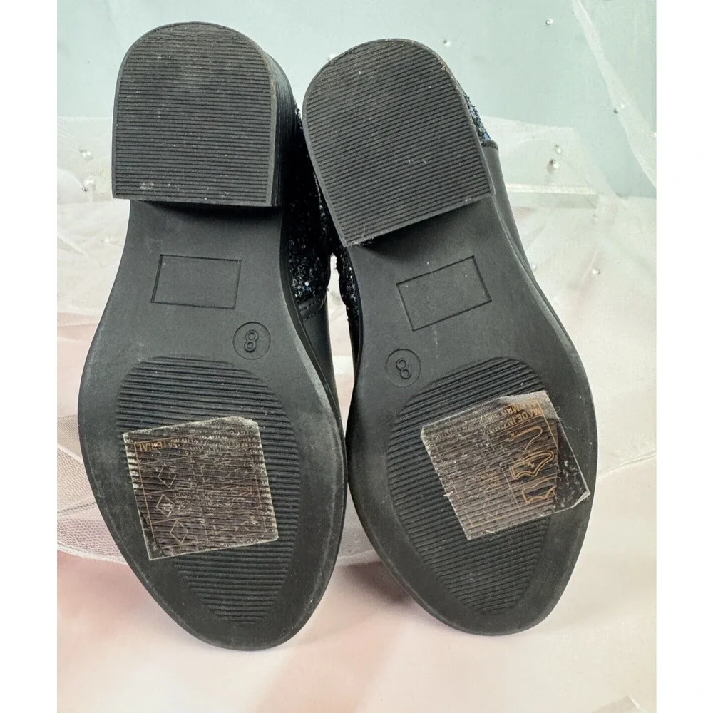 Bumble & Birdie Toddler Girls Ankle Boots Sz 8 Glittler Black Sparkle‎